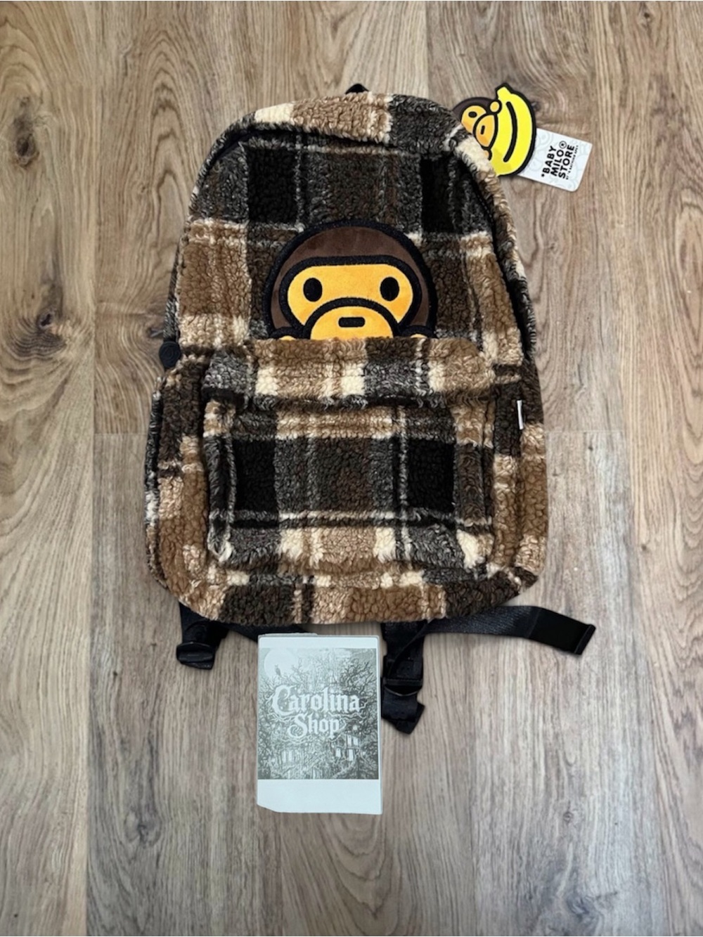 Bape Brown Plaid Ape Head Backpack NWT